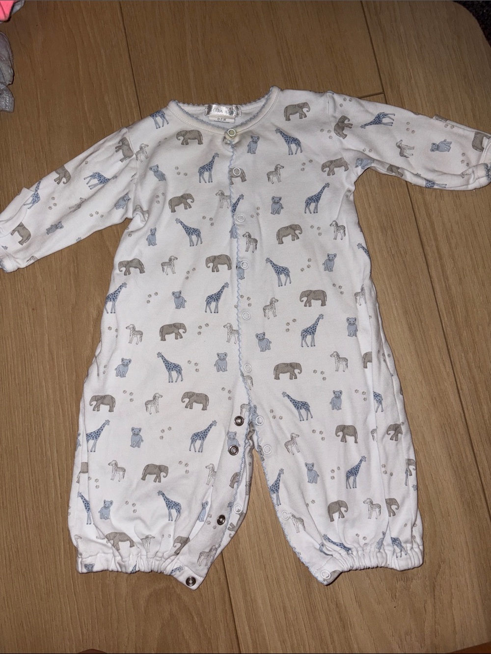 Baby Animal Print One-Piece Romper - White with Blue & Tan Animals